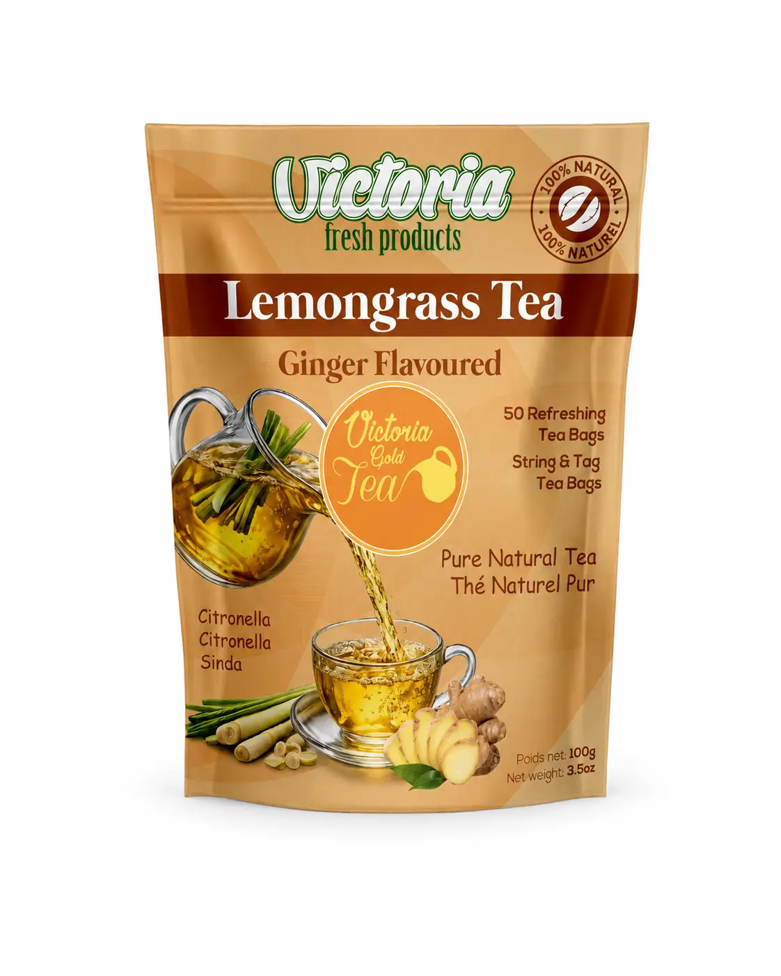 Victoria Lemongrass Ginger Flavoured Tea Bags – 100g